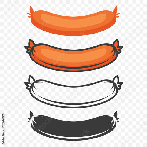 Flat Vector Sausage Set. Cartoon Sausage Design Template. Simple Sausage Collection for Culinary, Cooking, Food Concepts. Isolated Sausage Icons for Packaging, Recipes, Menus. Meaty Ingredient
