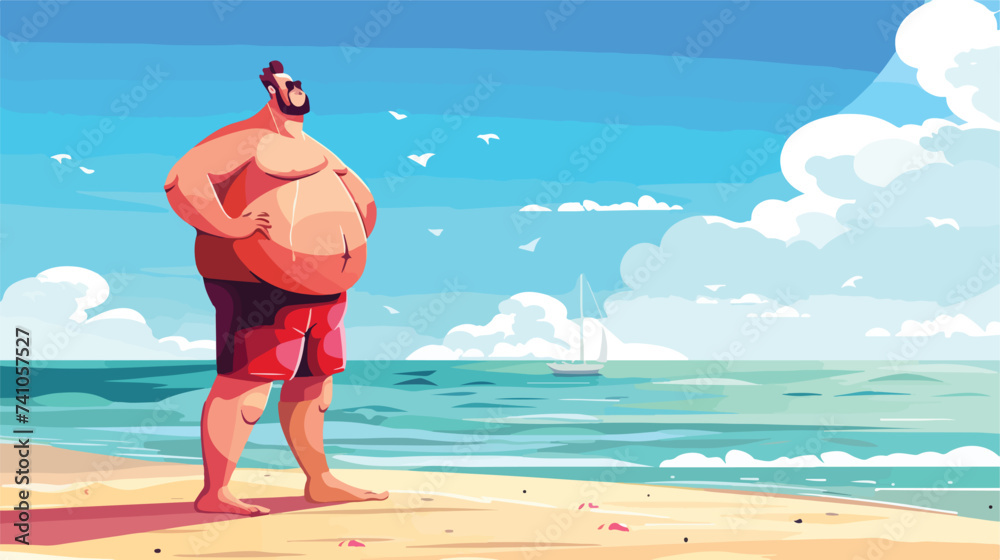 Overweight man on the beach vector cartoon vector