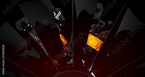 Fast Powerful Sport Car Racing. V8 Engine In Motion With Explosions. Performance Sports Car And Engines Related 3D Animation.