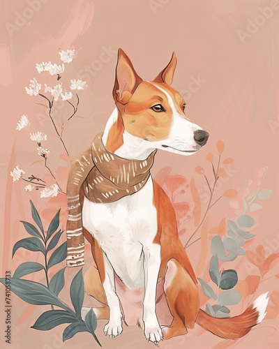 basenji Boho Dog Nursery Artwork Whimsical Dog Illustration photo