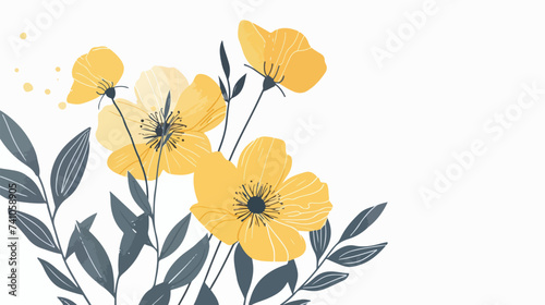 Abstract yellow flower. Flowers leaves plants. 