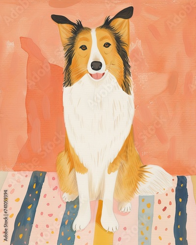 collie dog Boho Dog Nursery Artwork Whimsical Dog Illustration