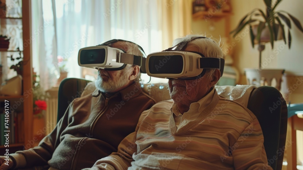 grandparents sitting with virtual reality glasses