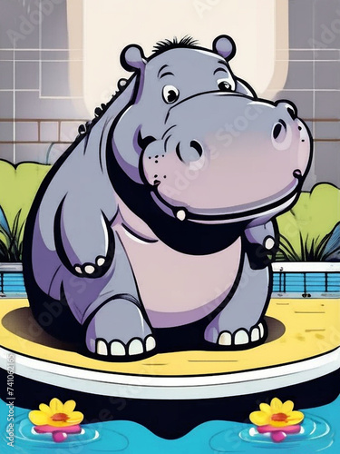 colorful image of a cute hippopotamus in cartoon style