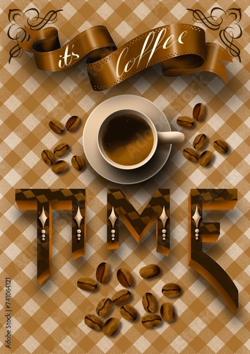 lettering, coffee drawing, it's coffee time, handmade drawing.