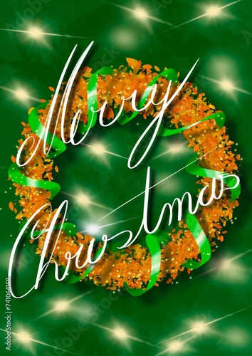 Christmas wreath, realistic drawing of a Christmas wreath, handmade drawing.
