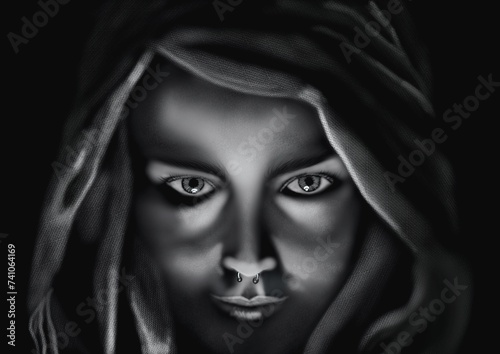 Realistic face, realistic drawing of a human face, handmade drawing.