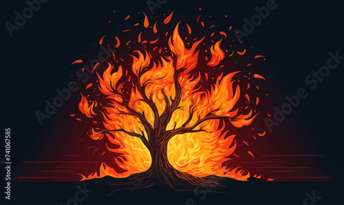 tree on fire vector flat minimalistic isolated illustration