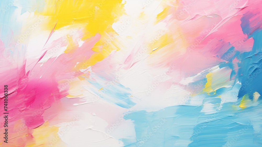 Abstract creative art background. Modern multicolored art created with bold dynamic brush strokes and vibrant pink, blue, yellow splashes of colors on white background