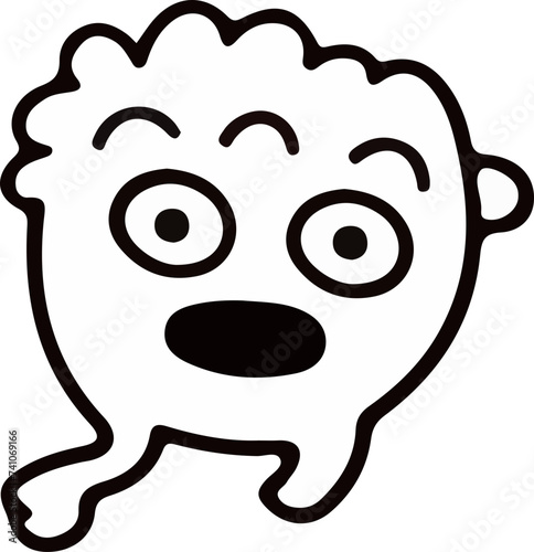 A playful and cute cartoon monster with a wavy outline and a big, infectious smile, perfect for children's themes.