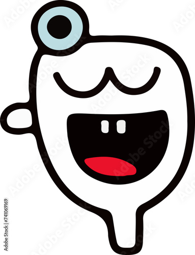 A playful and cute cartoon monster with a wavy outline and a big, infectious smile, perfect for children's themes.