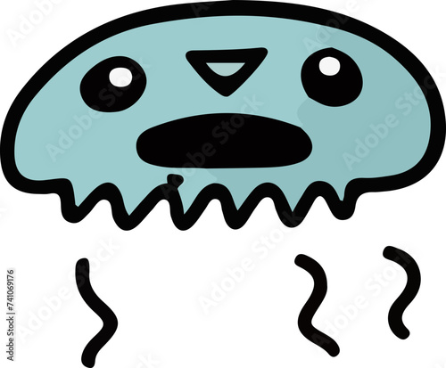 A playful and cute cartoon monster with a wavy outline and a big, infectious smile, perfect for children's themes.