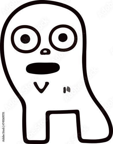 A playful and cute cartoon monster with a wavy outline and a big, infectious smile, perfect for children's themes.