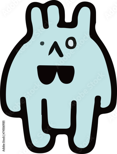 A playful and cute cartoon monster with a wavy outline and a big, infectious smile, perfect for children's themes.