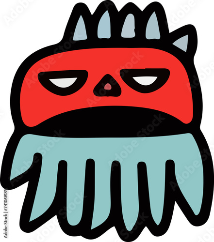 A playful and cute cartoon monster with a wavy outline and a big, infectious smile, perfect for children's themes.