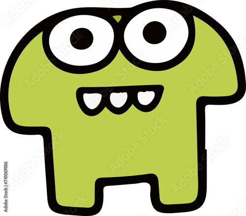 A playful and cute cartoon monster with a wavy outline and a big, infectious smile, perfect for children's themes.