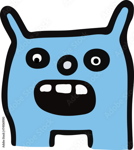 A playful and cute cartoon monster with a wavy outline and a big, infectious smile, perfect for children's themes.
