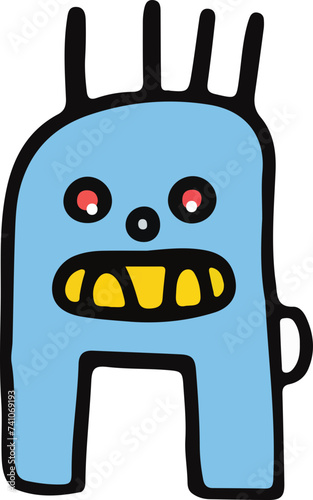 A playful and cute cartoon monster with a wavy outline and a big, infectious smile, perfect for children's themes.