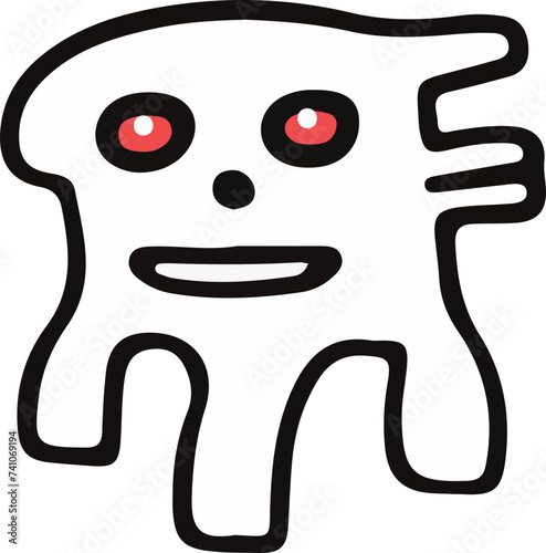 A playful and cute cartoon monster with a wavy outline and a big, infectious smile, perfect for children's themes.