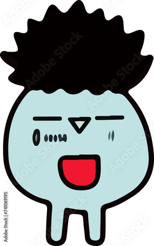 A playful and cute cartoon monster with a wavy outline and a big, infectious smile, perfect for children's themes.