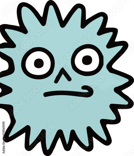 A playful and cute cartoon monster with a wavy outline and a big, infectious smile, perfect for children's themes.