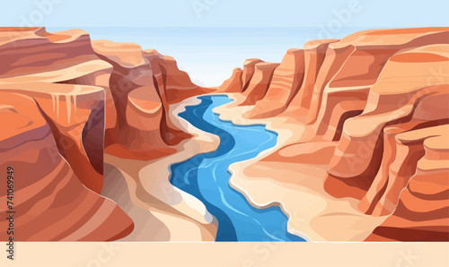 A canyon with a river vector simple 3d smooth cut isolated illustration