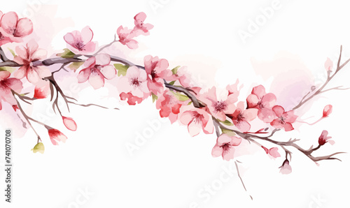 Watercolor floral Border Sakura  Cherry blossom  spring flowers  branch  twig  wedding