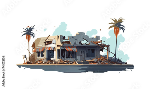destroyed shop demolished building vector flat isolated illustration