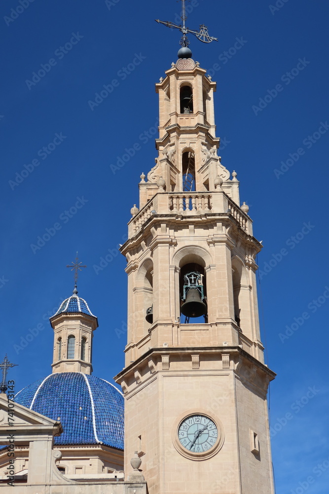 Alcoy, Alicante, Spain, February 20, 2024: Bell Tower of the Parish of Santa Maria. Alcoy, Alicante, Spain