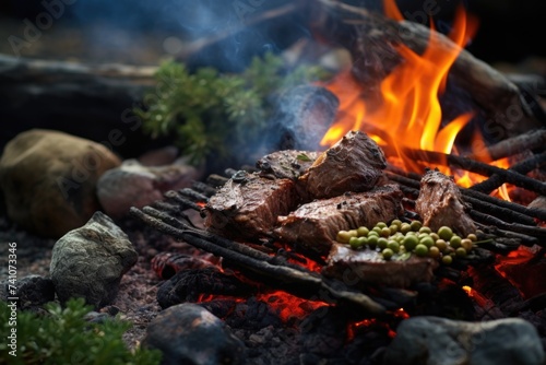Savoring the flavors of open-fire cooked lamb amidst the picturesque beauty of a spring countryside