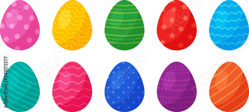 Easter egg, cartoon spring vector icon, Easter eggs hunt, cute color decoration with drawing ornament. Bright april collection isolated on white background. Holiday illustration