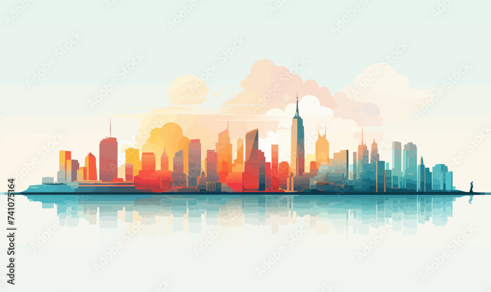 New York City skyline, background landscape colorful minimal vector