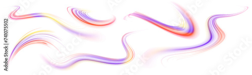 Light beam illustration, neon light strip, high speed motion background, on transparent background in PNG format.  Speed of light concept png background.