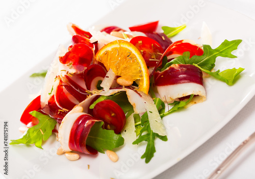 French salad Magret de canard seche closeup photo