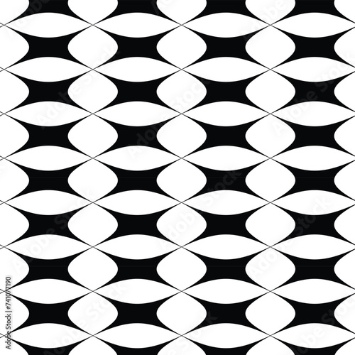 Simple geometric black and white seamless pattern. Abstract crossed shapes. BW ornament