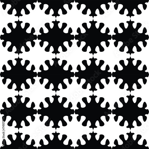 Abstract geometric seamless pattern. BW monochrome design. Mosaic of black and white symmetric complex shapes