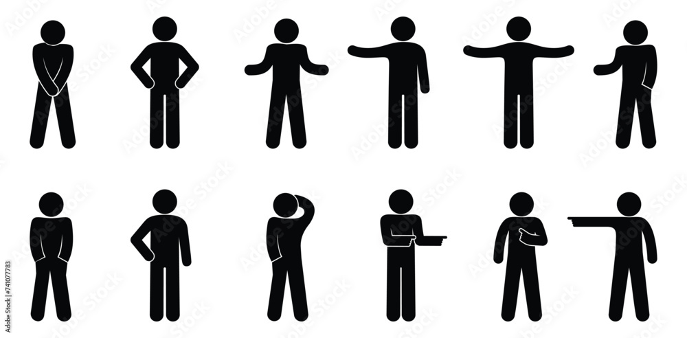 man icon, people standing, basic poses and gestures - obrazy, fototapety, plakaty 