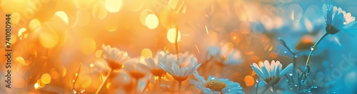 a white flower field with white daisy's in the grass in the style of bokeh panorama Generative AI