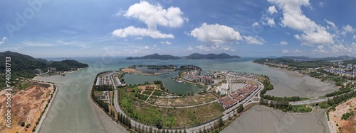 Lumut, Malaysia - February 16 2024: Aerial View of the Lumut Waterfront and Marina Island photo