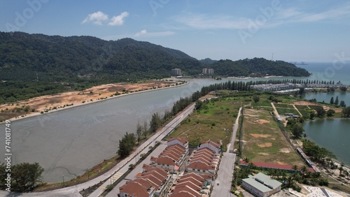 Lumut, Malaysia - February 16 2024: Aerial View of the Lumut Waterfront and Marina Island photo