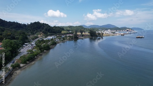 Lumut, Malaysia - February 16 2024: Aerial View of the Lumut Waterfront and Marina Island