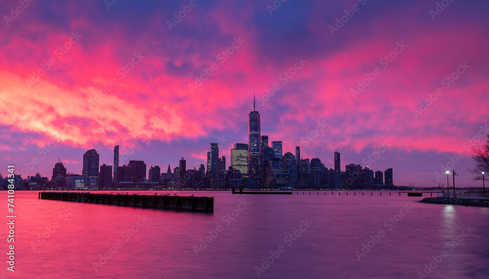 New York City Skyline at sunrise. 
