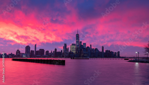 New York City Skyline at sunrise.  
