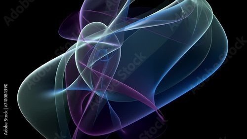 Abstract, fluid, wavy and colorful rays seamless loop animation. Modern and contemporary feel in 4K. Glowing with subtle movement with shades of purple, blue, magenta, white, blue