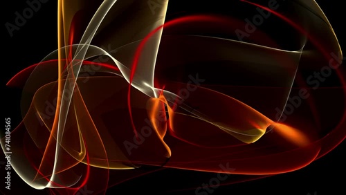 Abstract, fluid, wavy and colorful rays seamless loop animation. Modern and contemporary feel in 4K. Glowing with subtle movement with shades of orange, yellow, red, black