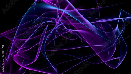 Abstract, fluid, wavy and colorful rays seamless loop animation. Modern and contemporary feel in 4K. Glowing with subtle movement with shades of purple, pink, magenta, blue, black
