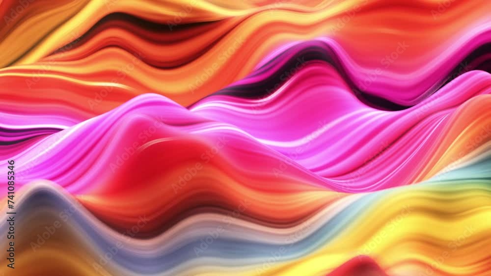 Abstract, fluid, wavy and colorful 3D lines seamless loop animation. Modern and contemporary feel in 4K. Metallic, iridescent and reflective with shades of magenta, pink, orange, yellow, red Abstract, fluid, wavy and colorful 3D lines seamless loop animation. Modern and contemporary feel in 4K. Metallic, iridescent and reflective with shades of magenta, pink, orange, yellow, red