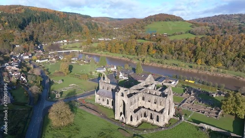 Aerial of Tintern Abbey, Tintern, Wye Valley, Monmouthshire, Wales, United Kingdom