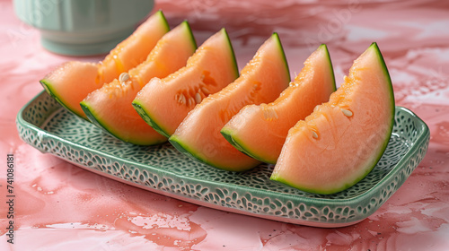 Green Tray With melon Slices
