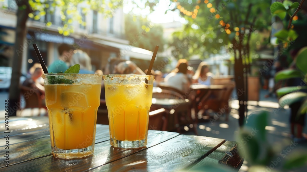 Sunlit Refreshing Cocktails at an Outdoor Café Sunlit Refreshing Cocktails at an Outdoor Café
